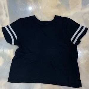 Forever 21 Black T-Shirt with with white stripes on the sleeves.
